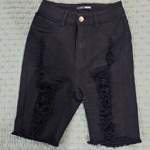 Fashion Nova Black Ripped Distressed Denim Bermuda Shorts Size 3